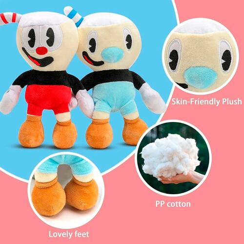 Cup Head Mugman Muñeco De Peluche De Niños 25cm. 2pzs.