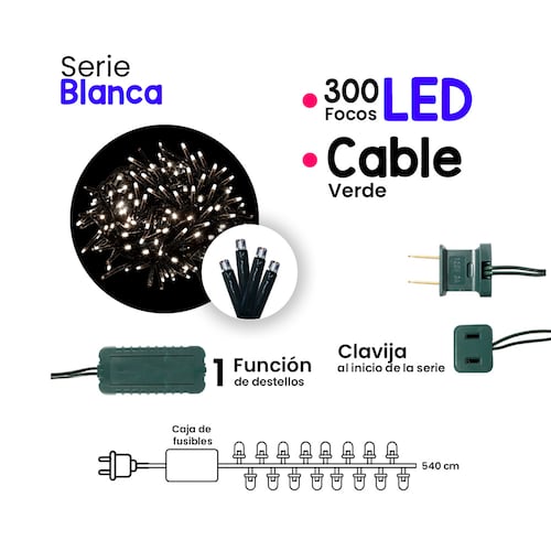 Serie Navideña 300 Led Luz Blanca Destello 5 Mts Paquete De 3