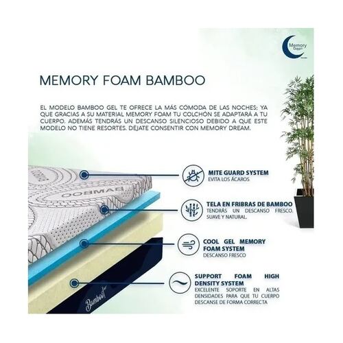 Colchón Memory Foam Fresh Flex Matrimonial Dreams Bamboo.