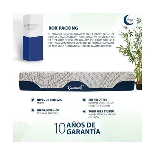 Colchón Memory Foam Fresh Flex Matrimonial Dreams Bamboo.