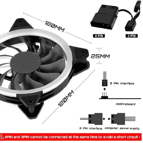 Kit De 3 Ventiladores Pc,120mm 1200rpm Disipador Rgb Azul