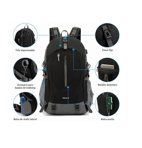 Mochila Impermeable 50l Para Senderismo Montañismo Negra