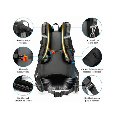 Mochila Impermeable 50l Para Senderismo Montañismo Negra