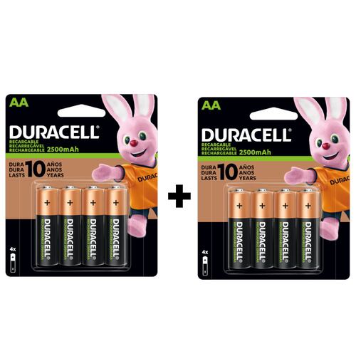 8 Pilas Baterías Recargables Duracell tamaño AA de 2500mah