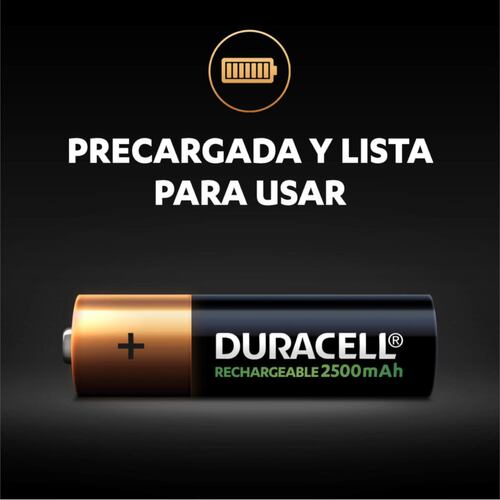 8 Pilas Baterías Recargables Duracell tamaño AA de 2500mah