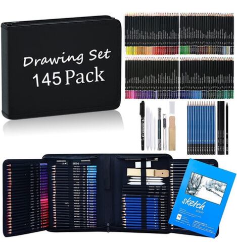 Set De Arte Profesional 145 Lápices Colores Dibujo Kit