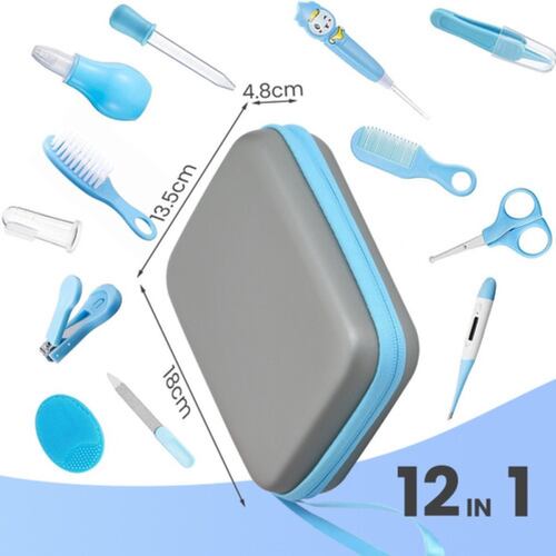 Kit De Cuidado Bebé 12 Pcs Azul Con Gris