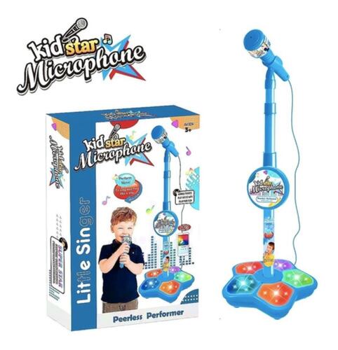 Micrófono Juguete Con Base Bocina Luces y Karaoke Azul 