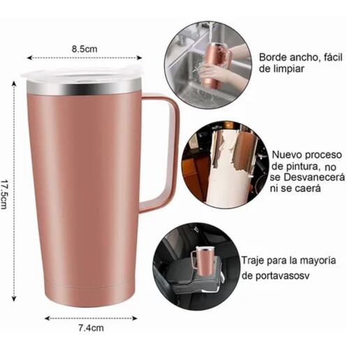 Termo De 24oz Portátil Con Calor Y Frío Oro Rosa