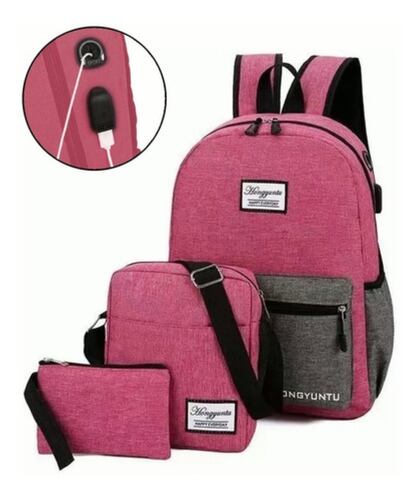 Mochila Impermeable con Puerto USB 3 pz Rosa