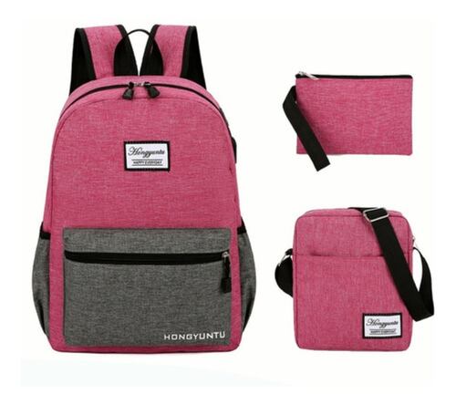 Mochila Impermeable con Puerto USB 3 pz Rosa