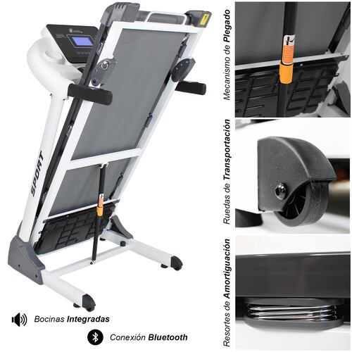 Caminadora Electrica Plegable 2 HP  Walk Pantalla 5" LCD 110Kg Inclinacion 12 Programas Centurfit 14.8 km/h Blanca