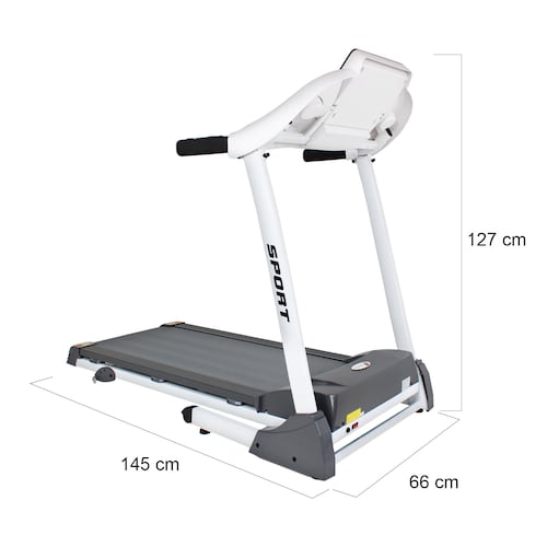 Caminadora Electrica Plegable 2 HP  Walk Pantalla 5" LCD 110Kg Inclinacion 12 Programas Centurfit 14.8 km/h Blanca