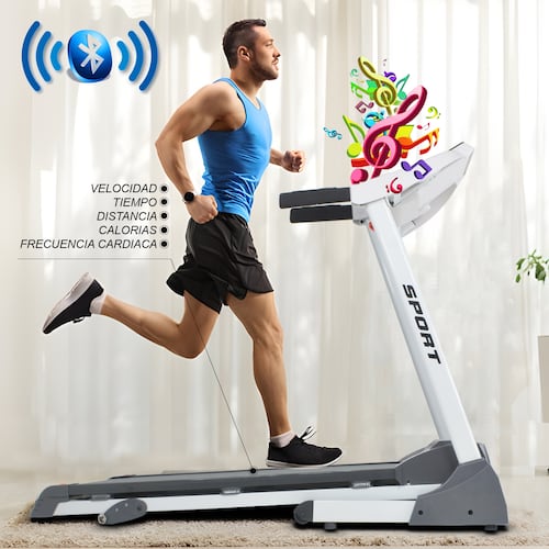 Caminadora Electrica Plegable 2 HP  Walk Pantalla 5" LCD 110Kg Inclinacion 12 Programas Centurfit 14.8 km/h Blanca
