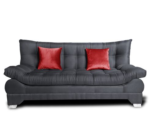 Sofa cama Nigeria Tela Lino Michell Gris Oxford + 02 Cojines tipo terciopelo  color Vino MADERIAN // ENTREGA EN CDMX Y ZONO METROPOLITANA