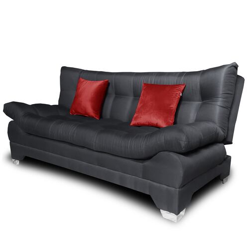 Sofa cama Nigeria Tela Lino Michell Gris Oxford + 02 Cojines tipo terciopelo  color Vino MADERIAN // ENTREGA EN CDMX Y ZONO METROPOLITANA
