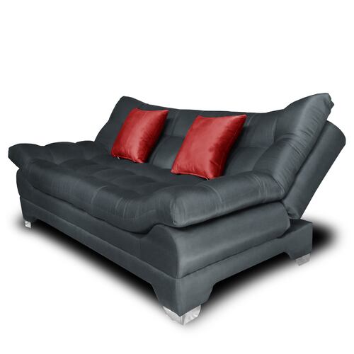 Sofa cama Nigeria Tela Lino Michell Gris Oxford + 02 Cojines tipo terciopelo  color Vino MADERIAN // ENTREGA EN CDMX Y ZONO METROPOLITANA