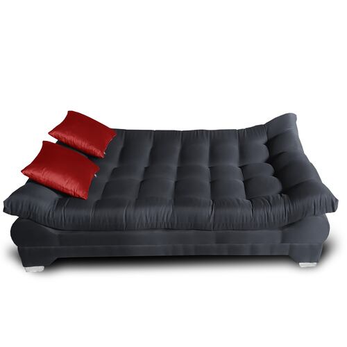 Sofa cama Nigeria Tela Lino Michell Gris Oxford + 02 Cojines tipo terciopelo  color Vino MADERIAN // ENTREGA EN CDMX Y ZONO METROPOLITANA