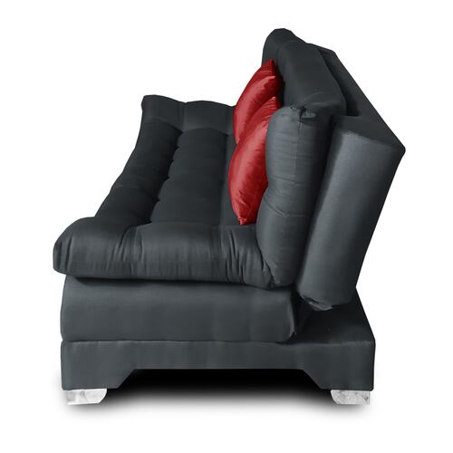 Sofa cama Nigeria Tela Lino Michell Gris Oxford + 02 Cojines tipo terciopelo  color Vino MADERIAN // ENTREGA EN CDMX Y ZONO METROPOLITANA