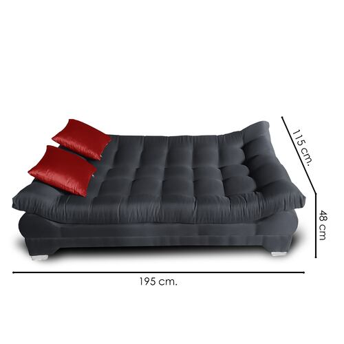 Sofa cama Nigeria Tela Lino Michell Gris Oxford + 02 Cojines tipo terciopelo  color Vino MADERIAN // ENTREGA EN CDMX Y ZONO METROPOLITANA