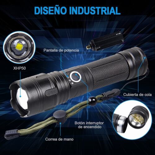 Lampara Tactica 4000lm Recargable USB Negra