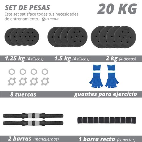 Par de Mancuerna de 20 Kg Ajustable Discos Barra Recta Altera