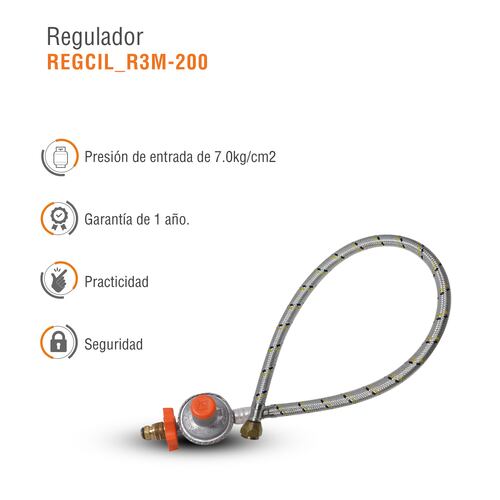 Regulador gas lp baja presion r3 c/manguera 2 m conex giratoria ingusa 