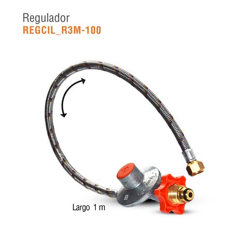 Regulador gas lp baja presion r3 c/manguera 1 m conex giratoria ingusa 
