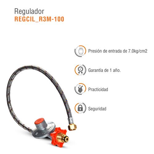 Regulador gas lp baja presion r3 c/manguera 1 m conex giratoria ingusa 