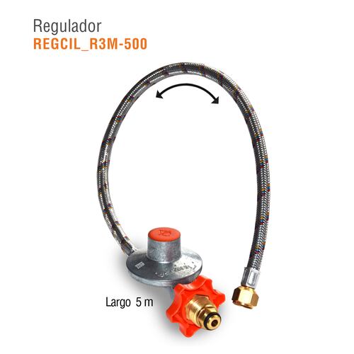 Regulador gas lp baja presion r3 c/manguera 5 m conex giratoria ingusa 