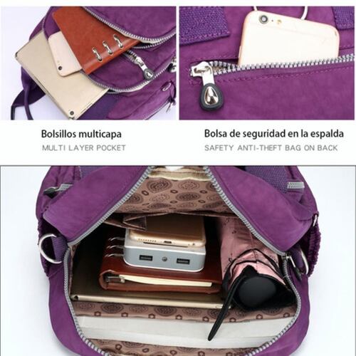 Bolso Mochila Impermeable 2 en 1 para Mujer Morado 