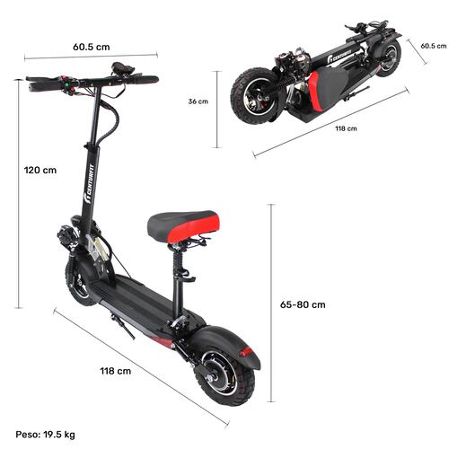 Scooter Electrico Con Asiento Luz Led Alarma Usb 48 Km/h