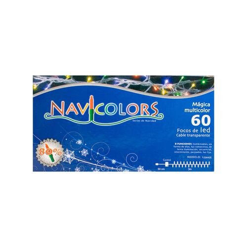 Tira Decorativa 60 Focos Luz Led Multicolor 8 Funciones Cable Transparente 3 m