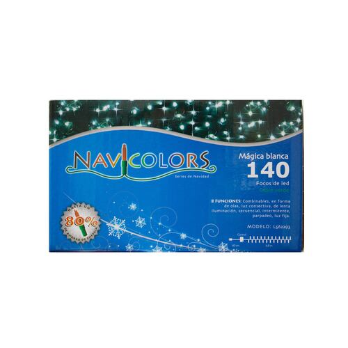 Serie Tira Navideña 140 Focos Luz Led Blanca Fría 6 Mts Recubrimiento Verde Navicolors
