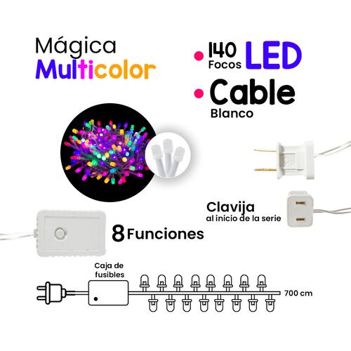 Serie Luces Multicolor 140 Led Tipo Micrófono 8funciones 7mts
