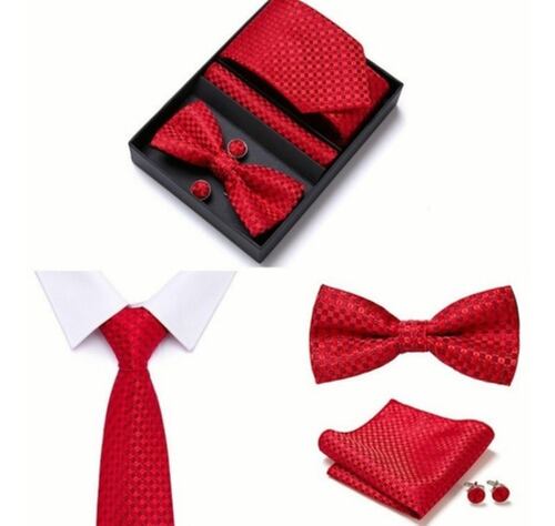 Juego De Gemelos Y Corbata Para Hombre Roja