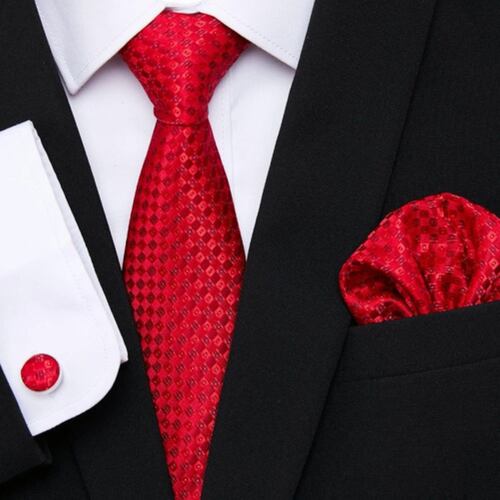 Juego De Gemelos Y Corbata Para Hombre Roja