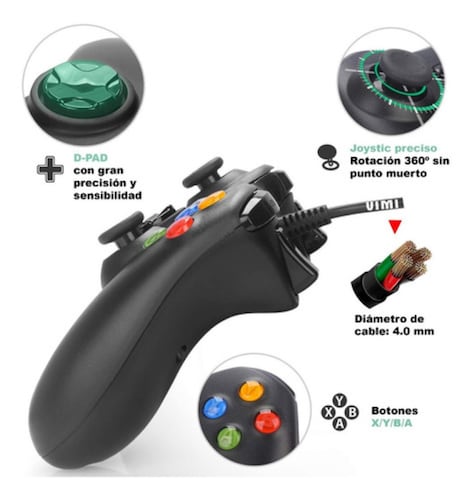 Control Alambrico Para Xbox 360 Y Pc Windows Gamepad