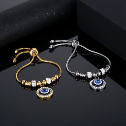 Pulsera De Ojo Turco De Acero Inoxidable Plateada