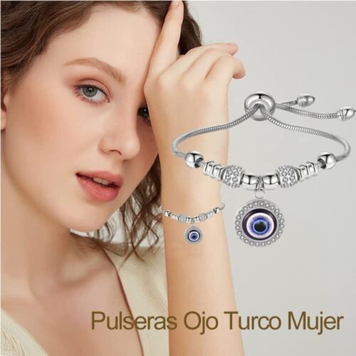 Pulsera De Ojo Turco De Acero Inoxidable Plateada
