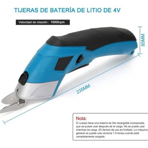 Tijera Eléctrica Inalámbrica Recargable Cortadora De Telas