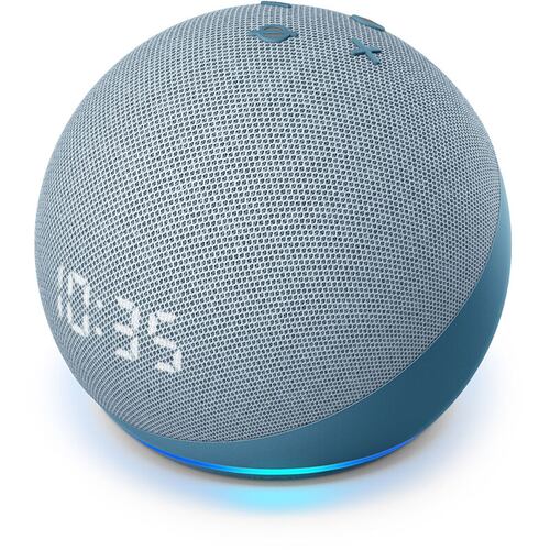 Amazon Echo Dot 4th Gen Reloj Con Asistente Virtual Alexa, Pantalla Integrada Azul.