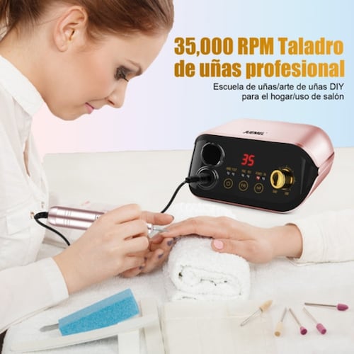 Pulidor Esmeril Drill Para Uñas Profesional Con pedal 35000rpm Rosa
