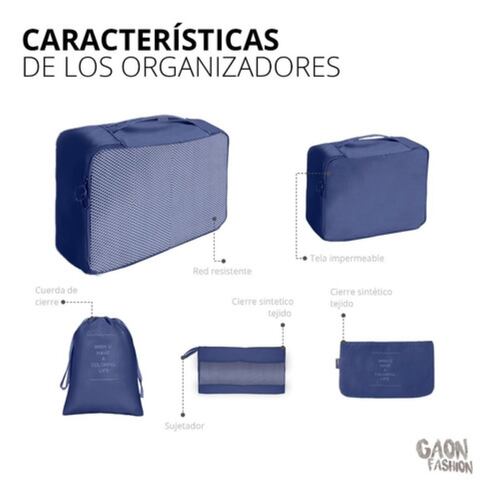 Set De Organizadores Para Viaje Azul 7 Pz