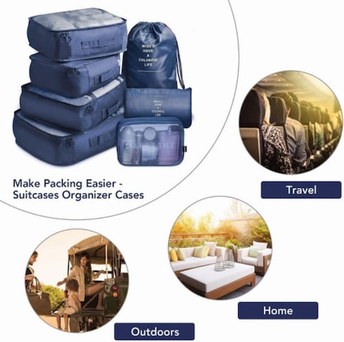 8 Bolsas Organizadoras De Maletas De Viaje Impermeable Azul