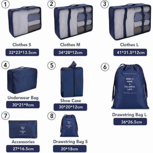 8 Bolsas Organizadoras De Maletas De Viaje Impermeable Azul