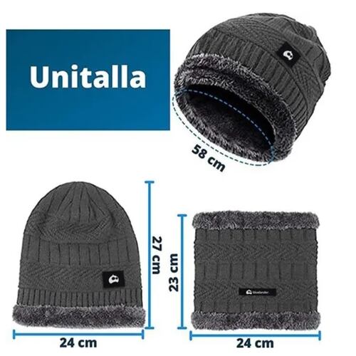 Gorro Bufanda Conjunto Para Frio Invierno Unisex Gris