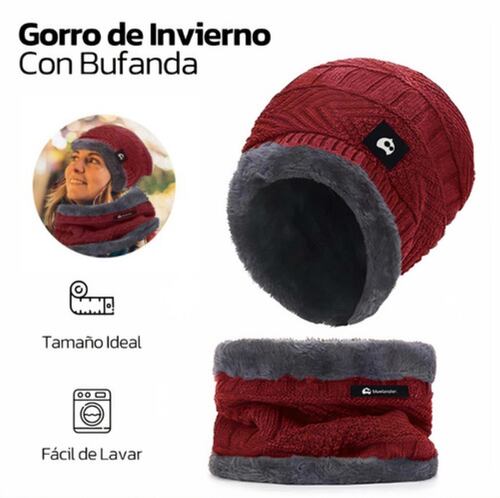 Gorro Bufanda Conjunto Para Frio Invierno Unisex Rojo