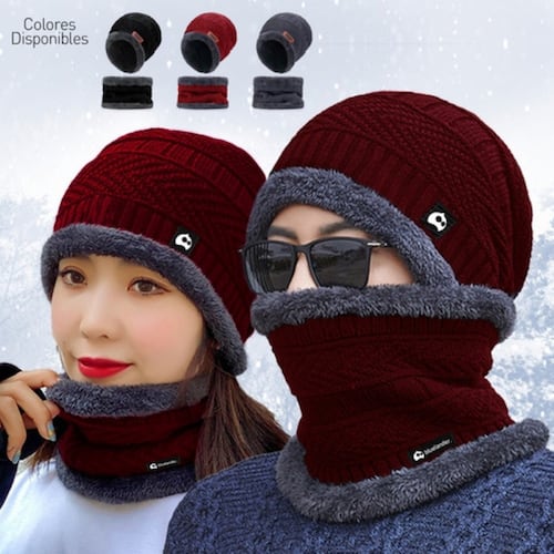 Gorro Bufanda Conjunto Para Frio Invierno Unisex Rojo