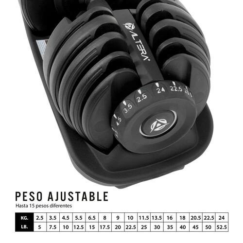 Mancuerna C/ 15 Discos Intercambiables de 2.5 a 24 kg Ajustable